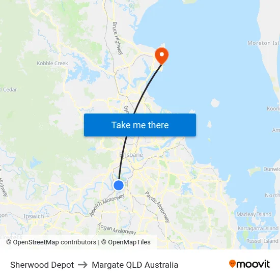 Sherwood Depot to Margate QLD Australia map
