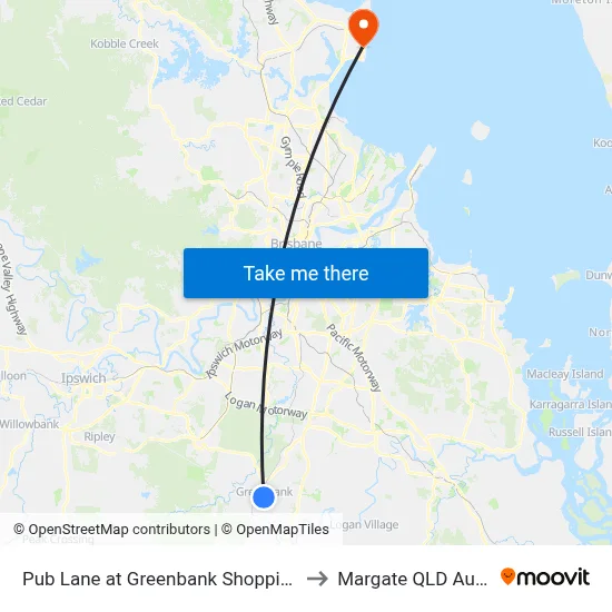 Pub Lane at Greenbank Shopping Centre to Margate QLD Australia map