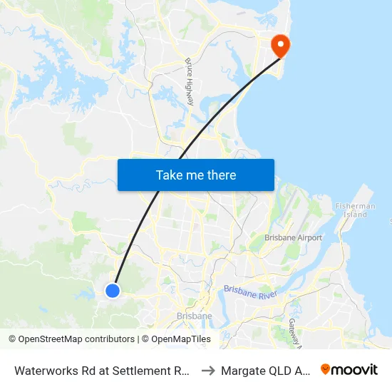 Waterworks Rd at Settlement Road, Stop 36 to Margate QLD Australia map