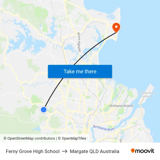 Ferny Grove High School to Margate QLD Australia map