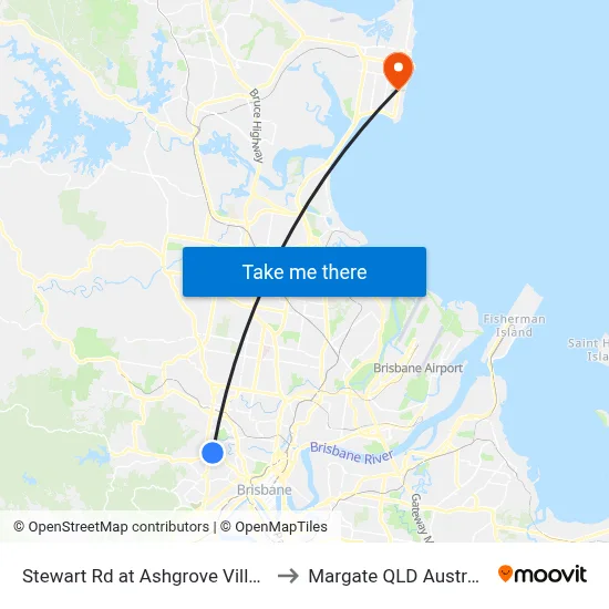 Stewart Rd at Ashgrove Village to Margate QLD Australia map