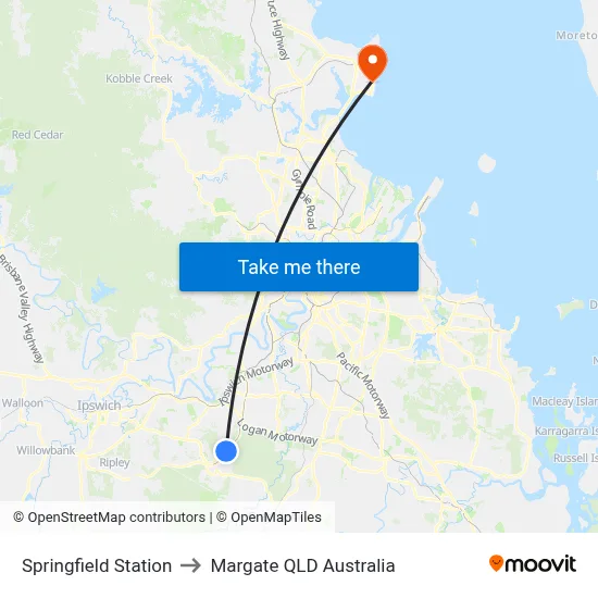 Springfield Station to Margate QLD Australia map
