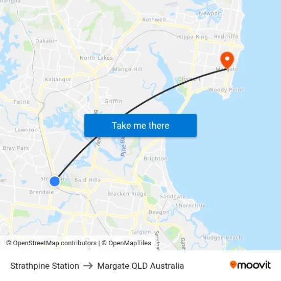 Strathpine Station to Margate QLD Australia map