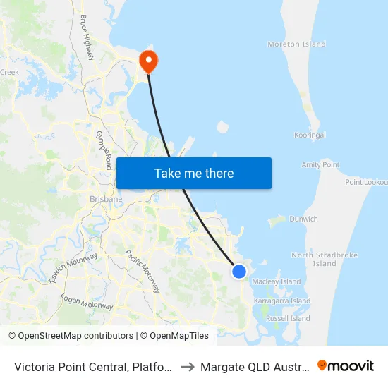 Victoria Point Central, Platform 1 to Margate QLD Australia map