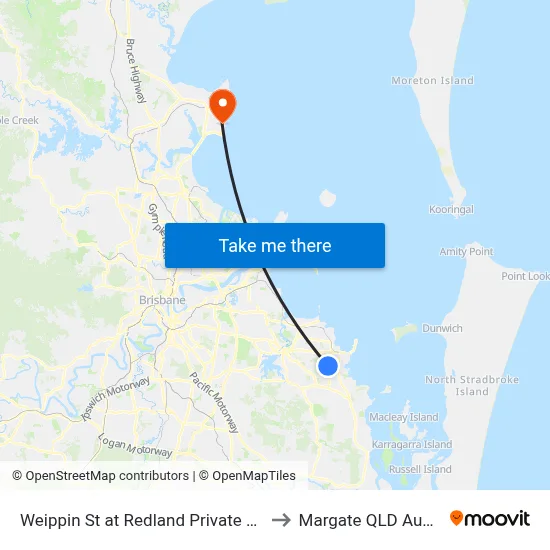 Weippin St at Redland Private Hospital to Margate QLD Australia map
