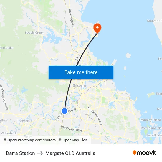 Darra Station to Margate QLD Australia map