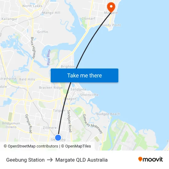 Geebung Station to Margate QLD Australia map