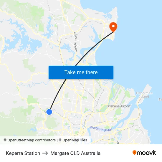 Keperra Station to Margate QLD Australia map