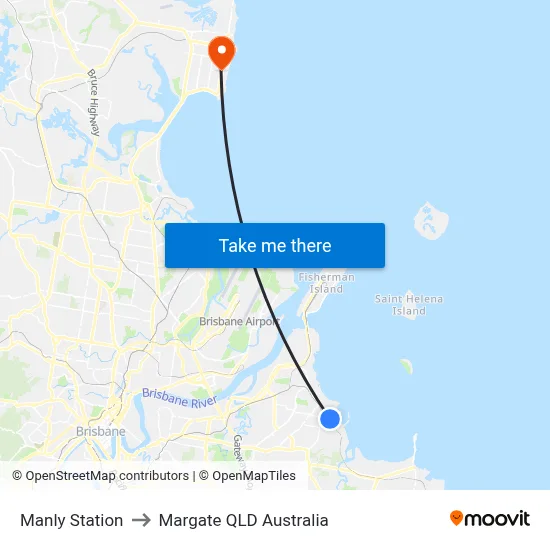 Manly Station to Margate QLD Australia map
