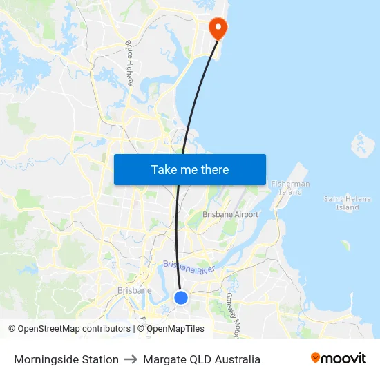 Morningside Station to Margate QLD Australia map