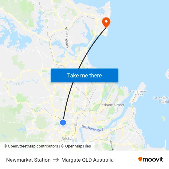 Newmarket Station to Margate QLD Australia map