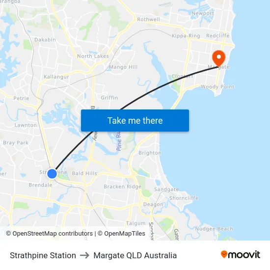 Strathpine Station to Margate QLD Australia map