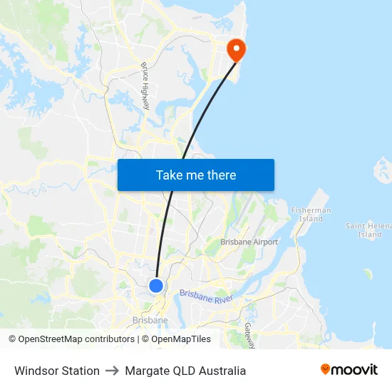 Windsor Station to Margate QLD Australia map