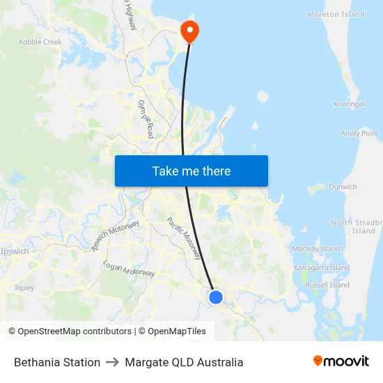Bethania Station to Margate QLD Australia map