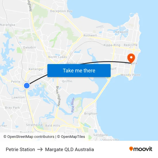 Petrie Station to Margate QLD Australia map