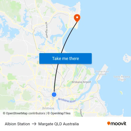 Albion Station to Margate QLD Australia map