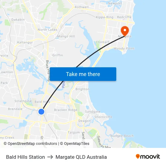 Bald Hills Station to Margate QLD Australia map