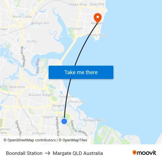 Boondall Station to Margate QLD Australia map