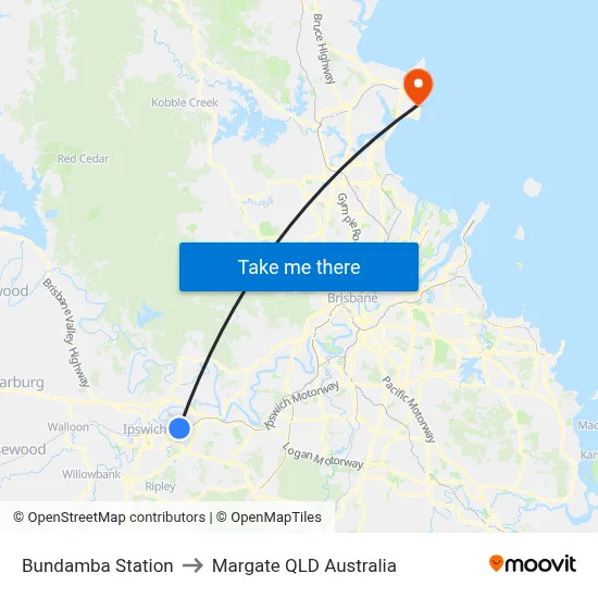 Bundamba Station to Margate QLD Australia map