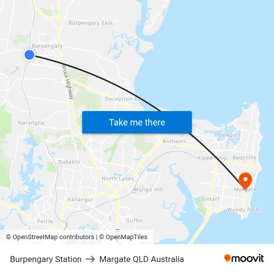 Burpengary Station to Margate QLD Australia map