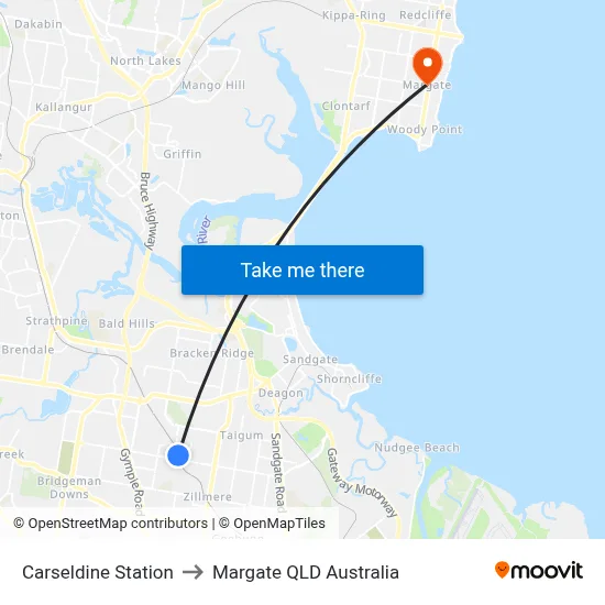 Carseldine Station to Margate QLD Australia map