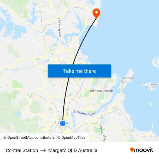 Central Station to Margate QLD Australia map