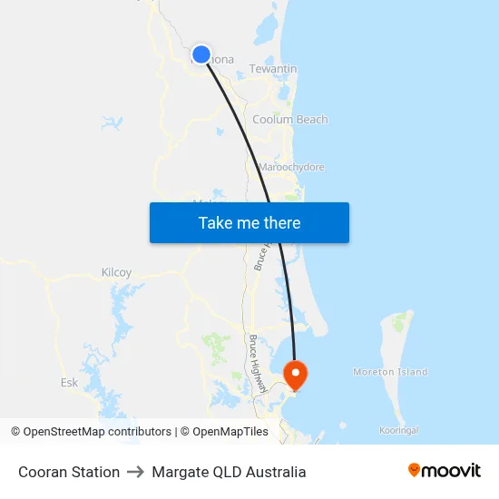 Cooran Station to Margate QLD Australia map