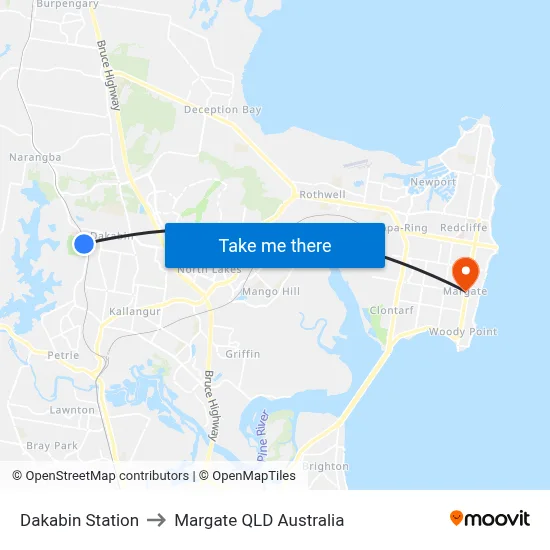 Dakabin Station to Margate QLD Australia map