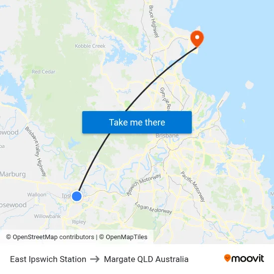 East Ipswich Station to Margate QLD Australia map