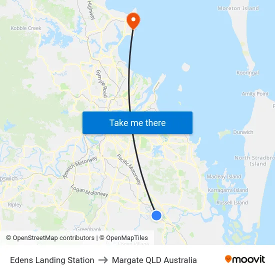Edens Landing Station to Margate QLD Australia map