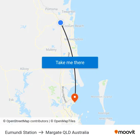 Eumundi Station to Margate QLD Australia map