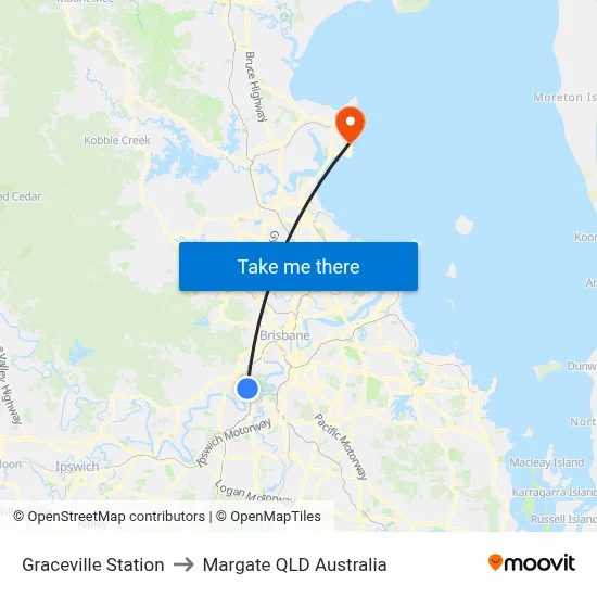 Graceville Station to Margate QLD Australia map