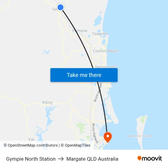 Gympie North Station to Margate QLD Australia map