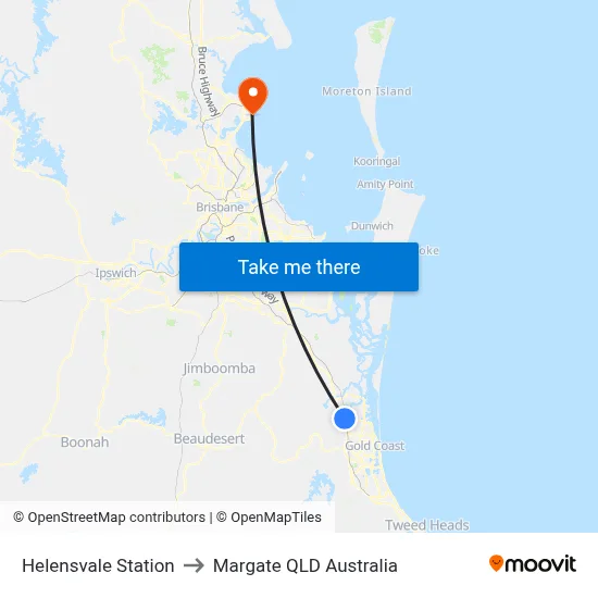 Helensvale Station to Margate QLD Australia map