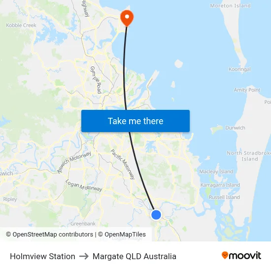 Holmview Station to Margate QLD Australia map