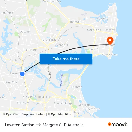 Lawnton Station to Margate QLD Australia map