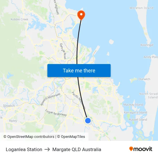 Loganlea Station to Margate QLD Australia map