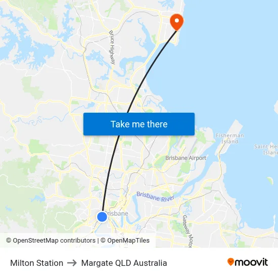 Milton Station to Margate QLD Australia map