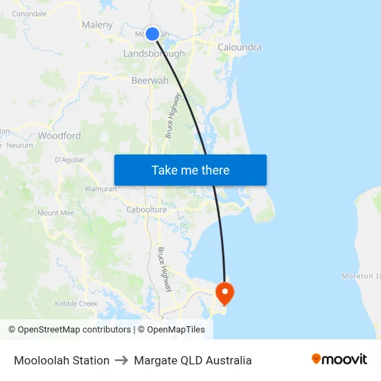 Mooloolah Station to Margate QLD Australia map