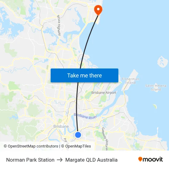 Norman Park Station to Margate QLD Australia map