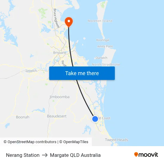 Nerang Station to Margate QLD Australia map