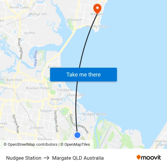 Nudgee Station to Margate QLD Australia map
