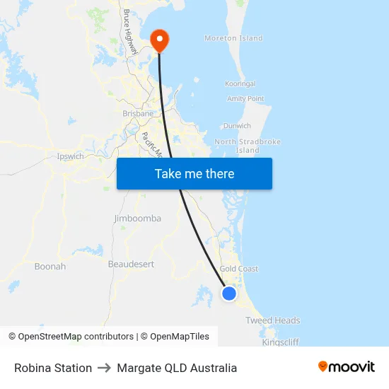 Robina Station to Margate QLD Australia map