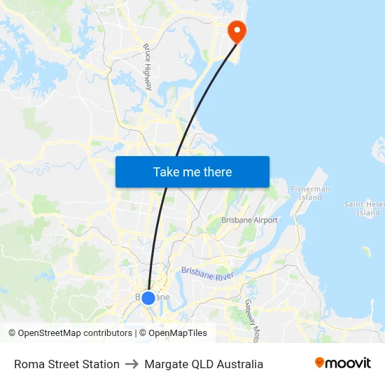 Roma Street Station to Margate QLD Australia map