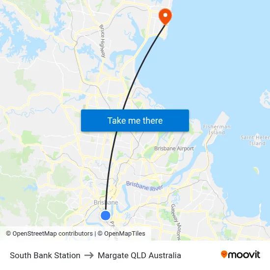 South Bank Station to Margate QLD Australia map