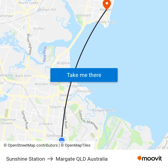 Sunshine Station to Margate QLD Australia map