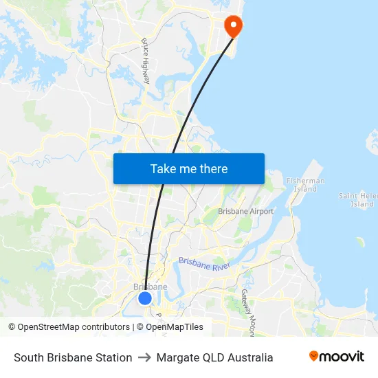 South Brisbane Station to Margate QLD Australia map