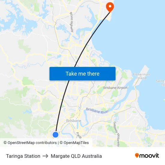 Taringa Station to Margate QLD Australia map