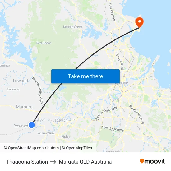 Thagoona Station to Margate QLD Australia map