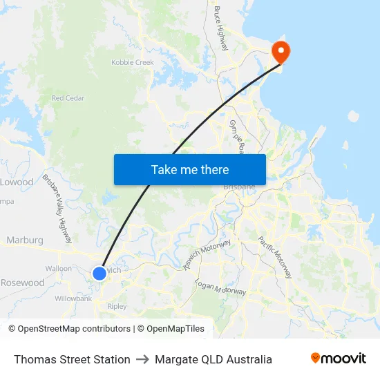 Thomas Street Station to Margate QLD Australia map